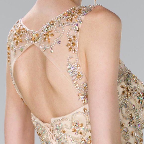 NEW FLOOR LENGTH SLEEVELESS TULLE BALL GOWN EMBROIDERED WITH RHINESTONES GL2378 - Picture 10 of 12